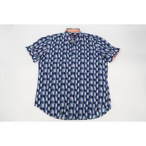 Robert Graham X Shirt Mens Large Tailored Fit Blue Geometric‎ Button Up Stretch